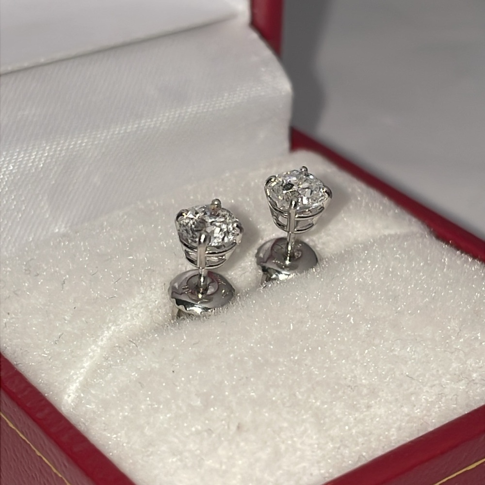 Solid Stamped 14K White Gold Natural 1.00CTW Diamond Stud Earrings Screw Backs - Picture 3 of 14